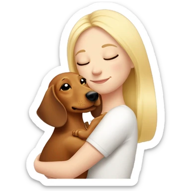 White girl blonde hair closed eyes hugging dachshund sticker