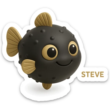 a smiling balloon fish named Steve, with big eyes and fins sticker
