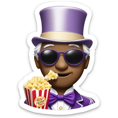 Willy wonka wearing sunglasses eating popcorn  sticker