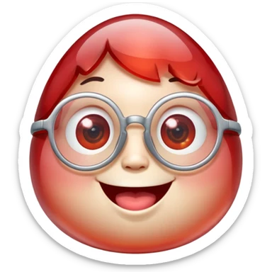 A single chubby crystal gemstone character wearing cute round glasses, chunky and irregular with faceted sides (not egg-shaped), [red] gradient, big glossy eyes behind the glasses and a wide happy smile, , high detail, soft lighting, centered on a plain dark background sticker