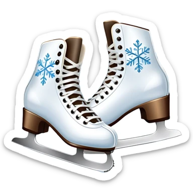 An icon showing In the background, twinkling lights, winter trees, and cheering spectators create a festive atmosphere. a pair of elegant ice skates gliding across a smooth, frozen rink with snowflakes in the air. Transparent background highlights the grace and charm of ice skating. sticker
