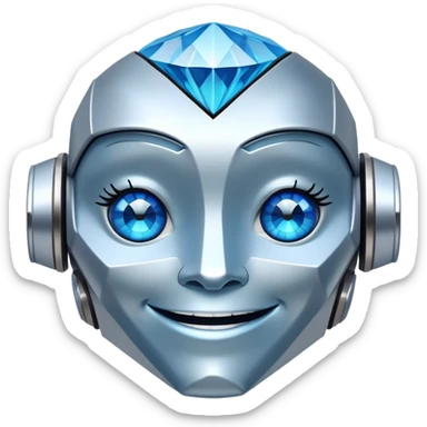 smiling robot and a large blue diamond sticker