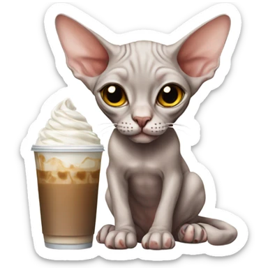 Sphynx cat drinking an iced coffee sticker