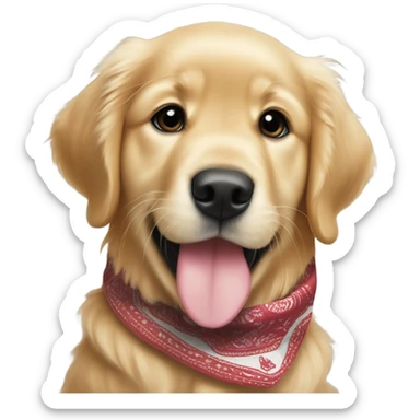 Golden Retriever puppy wearing a bandana around his neck that says “Bubba” sticker
