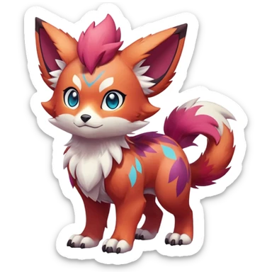 Vibrant multi-colored Male cute cool anime-styled Falvie-Fionbri-fantasy-creature-Fakémon-Pokémon, full body, with markings sticker
