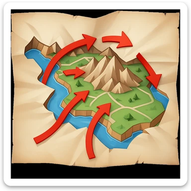 Add bold red arrows to the map, indicating an upcoming offensive attack strategy. Keep the emoji style and all original details. sticker