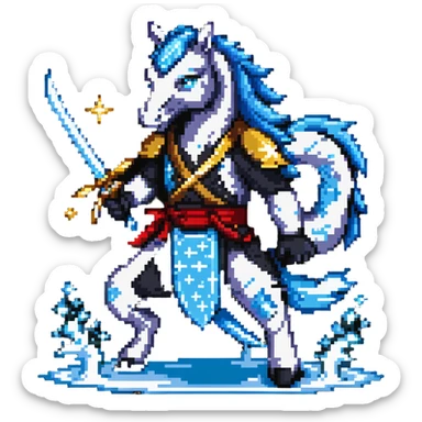 Water horse ninja with shuriken stars and water powers sticker