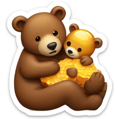 a brown bear cub hugging honey sticker