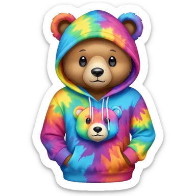 full tiedye bear wearing a hoodie sticker