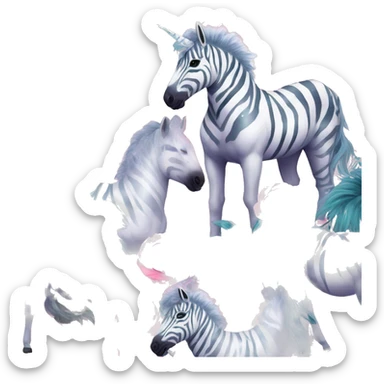 Zebra sparkling nebula unicorn Pegasus collage roses flowers palm trees tropical  sticker