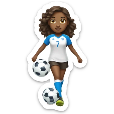 Brown girl blue eyes playing soccer full body sticker