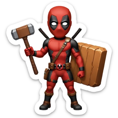 Deadpool holding thors hammer sticker