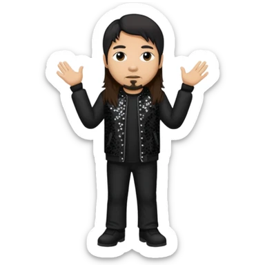 Chi Cheng from Deftones with long dark brown hair, light skin, black sequin outfit sticker