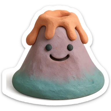 claymation style smiling volcano with matte plasticine texture and pastel colors sticker
