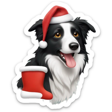 Border collie with Santa hat sticker