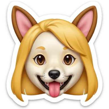 model girl with dog ears and dog tongue, styled like the iOS emoji Snapchat dog mask, playful expression sticker
