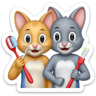 Creat an emoji for Tom or jerry holding toothbrush sticker