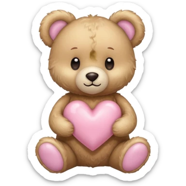 beige teddy bear and a pink pastel heart sticker