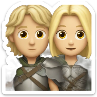 very short black-haired aragorn with a blonde-haired boy child sticker