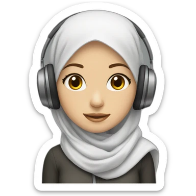 white hijab girl with headphones on sticker