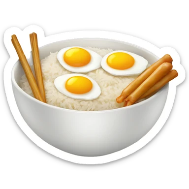 a bowl of rice with two eggs and two chicken drumstick on top sticker