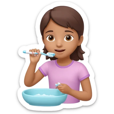 little brown girl brushing her teeth, pastel portrait, bright nourishing morning atmosphere, soft focus, isometric 3d plush sticker