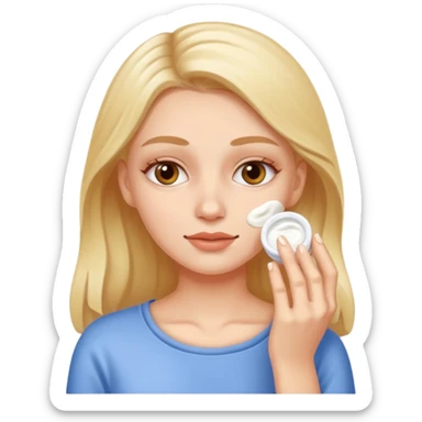 white girl applying cream on face sticker