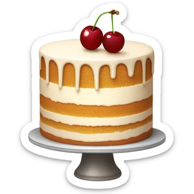 whute beige cake with cherry sticker