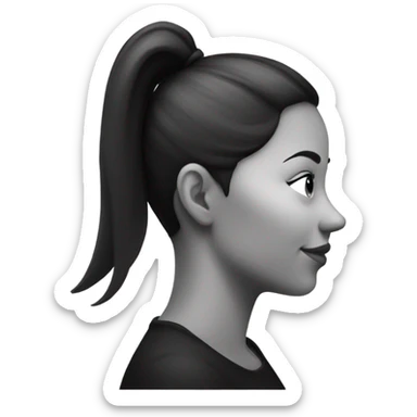 Bad drawing of a Side profile of a woman with a pony tail and black circle on her cheek, in black and white sticker