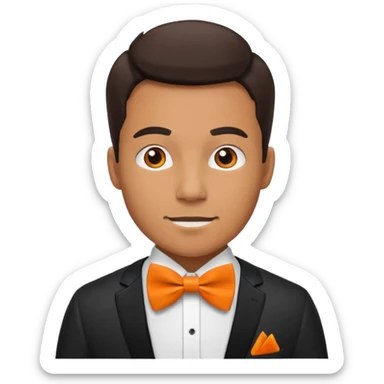 a bold man with orange bowtie sticker
