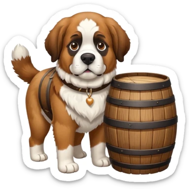 saint bernard swiss rescue dog with whiskey barrel around the neck in snowy mountains sticker