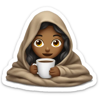 girl inside a blanket sipping coffee eyes closed sticker