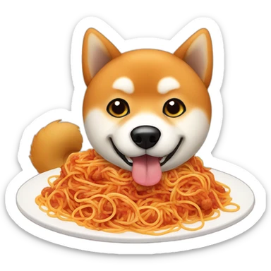 A Shiba Inu who eats spaghetti Bolognese with meatballs on a plate sticker