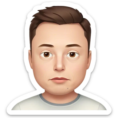 A highly detailed, photorealistic 3D render of Elon Musk's head, without a neck, slightly turned to the right, with a concerned expression. Ultra-realistic skin texture, lighting, and facial accuracy. No cartoonish or exaggerated features—must look exactly like him, as if it's a real photo sticker