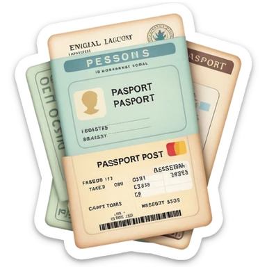 Passport and boarding pass with soft muted colors, not bright sticker