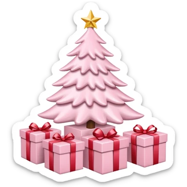 Light pink Christmas gifts under a white Christmas tree sticker
