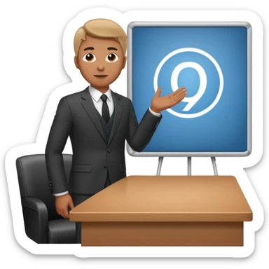 a man standing in front of the presentation table  sticker