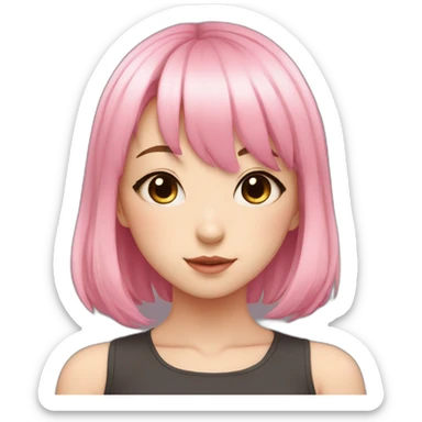 Cute anime girl with pink hair wearing and with light makeup and short hair and bangs sticker