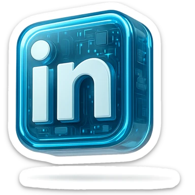 Futuristic LinkedIn logo, glossy circuit style, luminous blue highlights, transparent background sticker