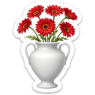 red gerberas in a white vase baroque style sticker