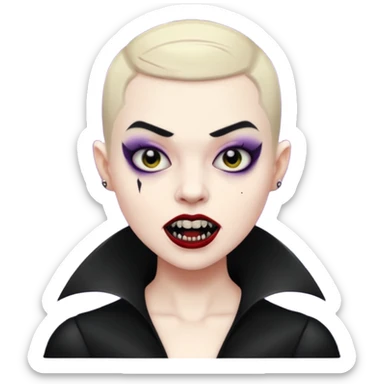 vampire with fangs and buzz cut black  sticker