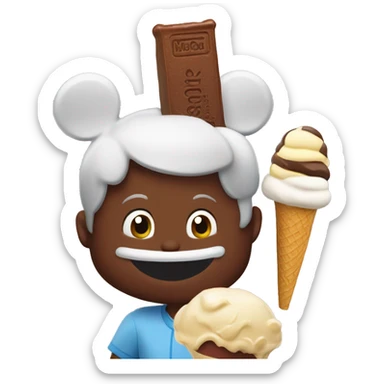 Disney adults with Mickey Mouse ears and an Mickey ice cream premium bar sticker