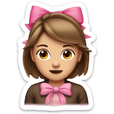 Girl with brown hair and a pink bow who hit her head sticker