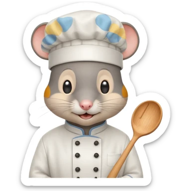 dark gray mouse wearing a white chef’s hat and has a friendly, slightly open-mouthed expression sticker