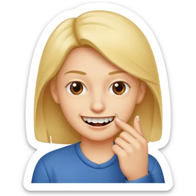 Emoji gêne et content qui mort un seule ongle Et on voit un peu ses dents plus flatter  sticker