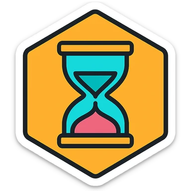 an hourglass inside a hexagon, clear and readable style, simple icon design sticker