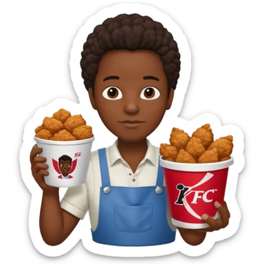 black person holding fried chicken in a KFC bucket and watermelon and cotton sticker