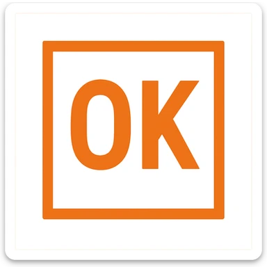 OK text in an orange square sticker