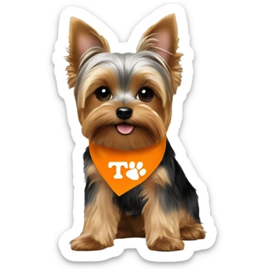 Yorkie dog wearing TN Vols bandana sticker