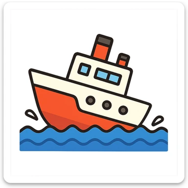 flat toon style boat sinking in water sticker